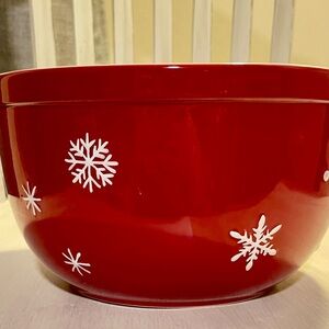 Longaberger Red Holiday Bowl with White Snowflakes